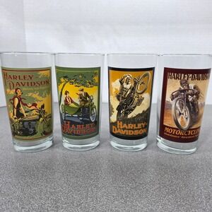 Harley-Davidson Drinking Glasses 2006 Set 4 Vintage Style Graphics